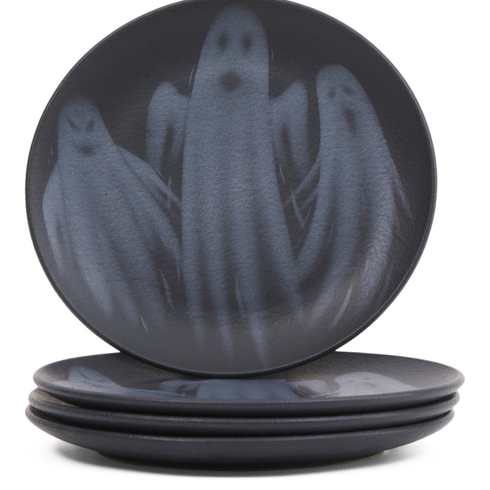 Grammercy Studio Halloween Ghost Salad Plates 8in Matte Black Set of 4 New 👻